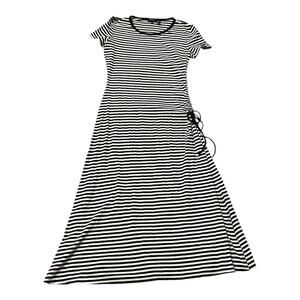 Theory Striped Short Sleeve Dress - Medium - Grey White - Casual Midi Minimalist